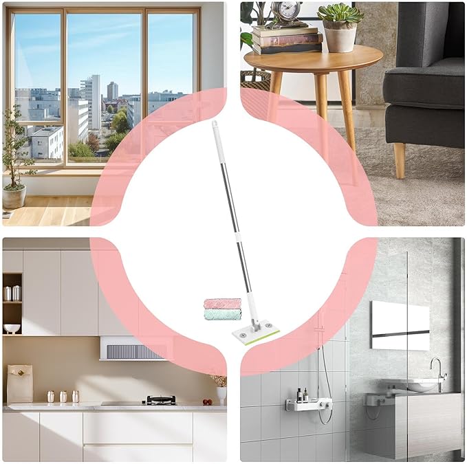 Practical Fabric Changing Cleaner - Dust Mop With Two Washable Pads | Kitchen Bathroom Tile Car Apartment Living Room Bedroom Glass Ceiling Maintenance