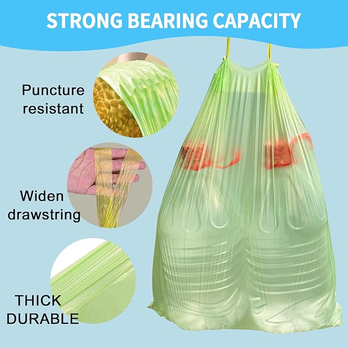 4 Gallon green Trash Bags - Drawstring small trash Bags for Bathroom Kitchen Bedroom Office 200Count Durable &amp Thick Trash Bag