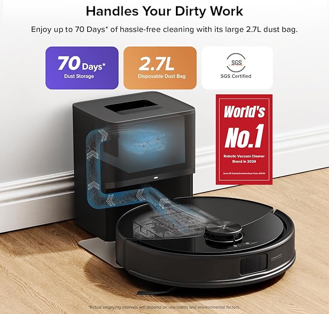 roborock Q10 S5+ Robot Vacuum and Mop 10000Pa Suction Upgraded from Q8 max+ 70 Days Self-Emptying Obstacle Avoidance Sonic Mopping Dual Anti-Tangle Design Auto Mop Lifting Black