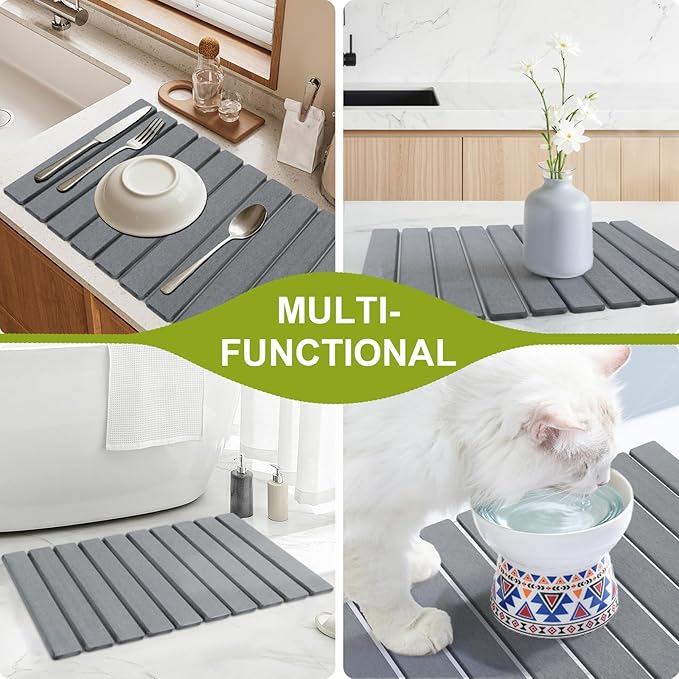 Large Stone Drying Mat for Kitchen Counter Collapsible Stone Dish Drying Mats Water Absorbing Diatomaceous Earth Drying Stone for Kitchen Counter Kitchen Dish Drying Stone Mat 24×16 (White)