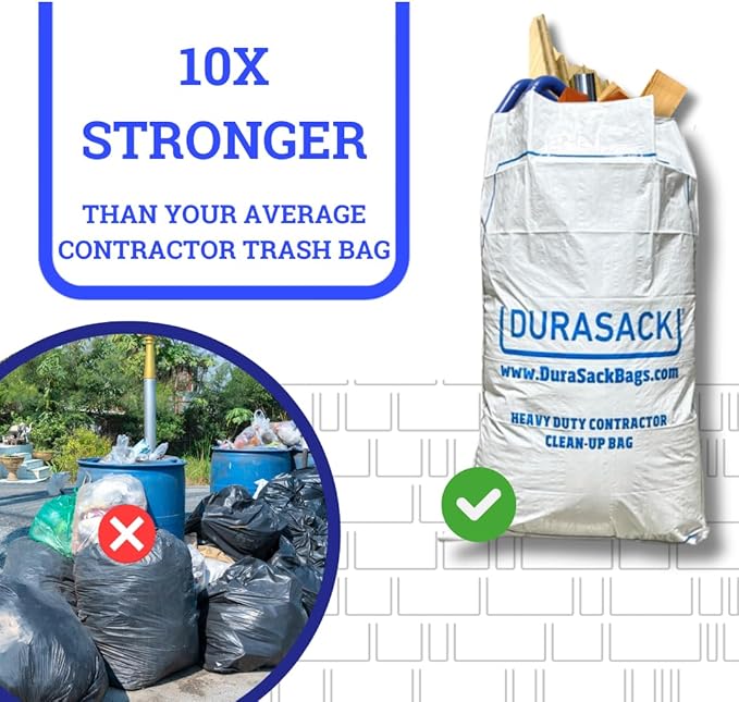 DURASACK Contractor Bags Heavy Duty 40-Gallon Reusable White Woven Polypropylene Contractor Garbage Bags Pack of 20
