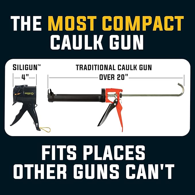 SILIGUN™ Gen-3 Compact Caulking Gun - No Drip Caulk Gun - Patented Design - Lightweight ABS Frame - Works with All 10 oz Tubes