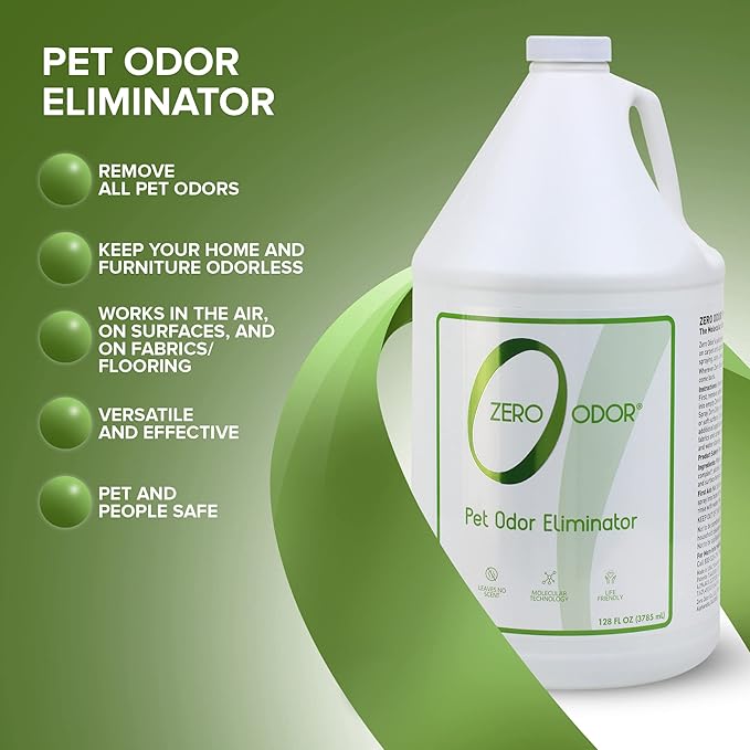 Zero Odor - Pet Odor Eliminator for strong odor Eliminate Air &amp Surface Odors – Patented Molecular Technology Best For Carpet Furniture Beds Smell Great Again (128 Ounces)