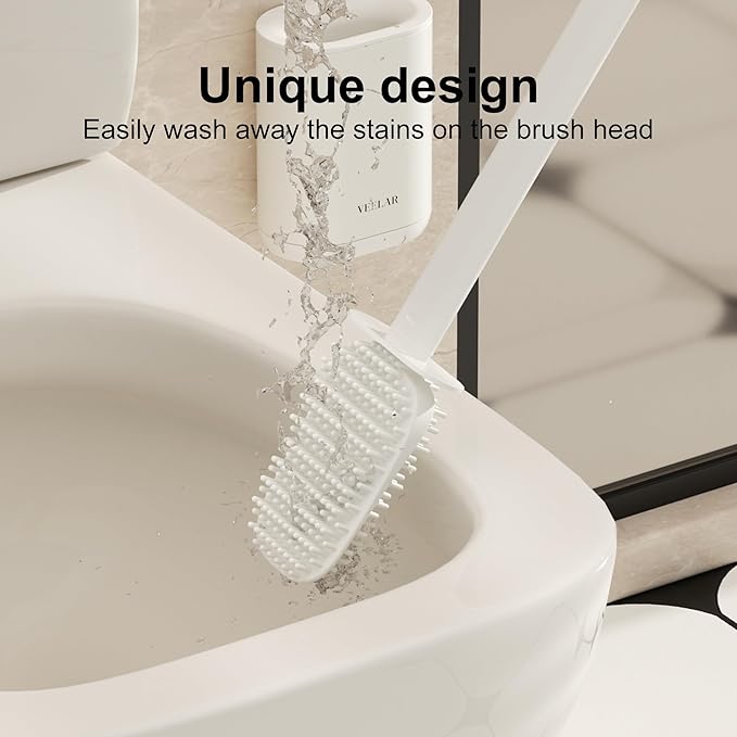 Toilet Brush and Holder Set - Wall Mounted Bathroom Scrub Brush Toilet Bowl Brush and Plunger Set for Bathroom Cleaner (White)