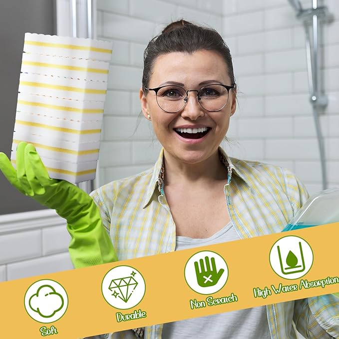 Magic Extra Durable Sponge Eraser 3 Layer Density Cleaning Pads in Bulk Thick More Lasting Sponge Eraser for Bathroom Kitchen Floor Bathtub Toilet Cleaner