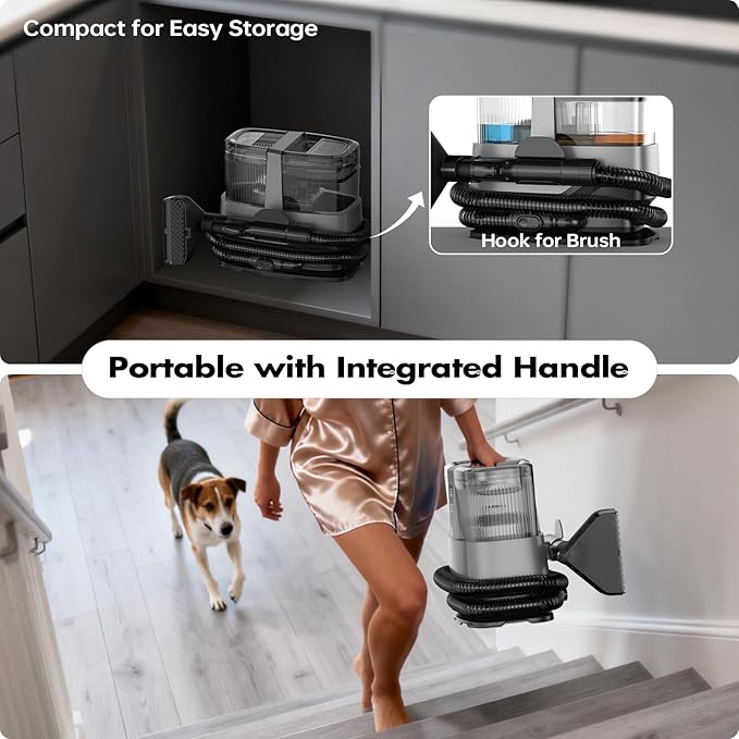 Portable Carpet &amp Upholstery Spot Cleaner Machine 20Kpa Power Suction Carpet Shampooer Deep Cleaning for Pet StainsCouchStairCarFurniture with Dual Brush Heads &amp Cleaning Solution &amp Se