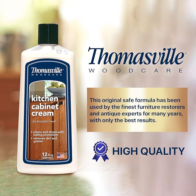 THOMASVILLE KITCHEN CABINET CREAM - Multisurface Wood Cleaner and Polish Furniture Quick Shine Restorer Protector Kitchen Cabinets Surface Cleaner House Cleaning Supplies Home Improvement 12 Oz