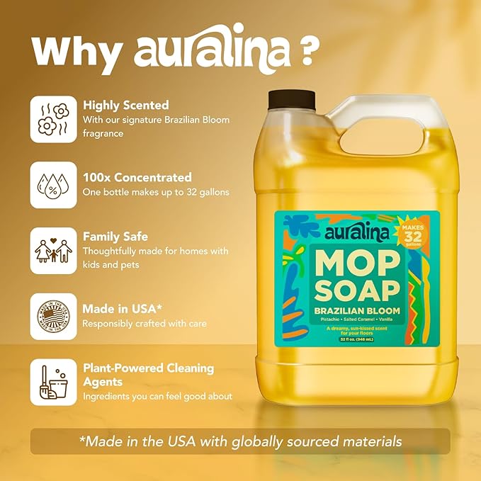 Luxury Mop Soap for Floor Cleaning - Highly Scented Brazilian Waves Concentrated Formula - Best Smelling Floor Cleaner for Mopping Tile Wood &amp Laminate - R&ampW - No Residue Pet Safe (32oz)