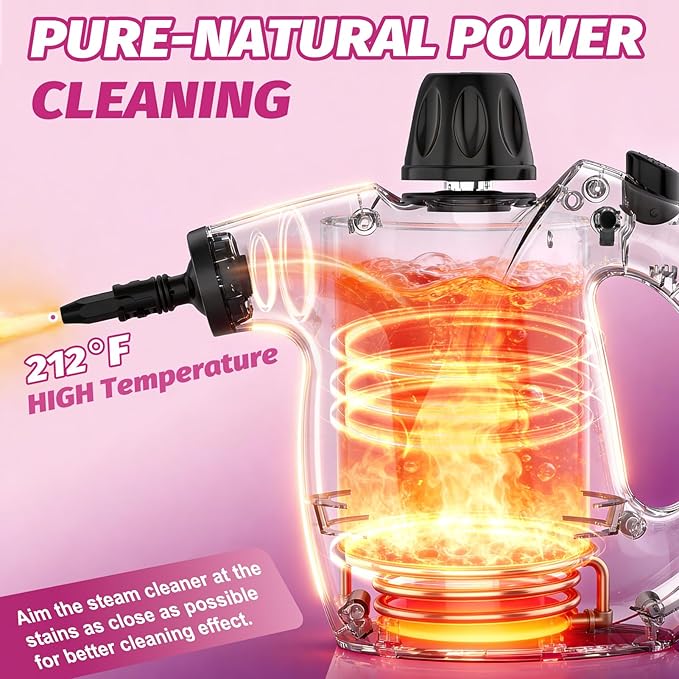 KIATO Handheld Steam Cleaner Hand Held Steamer for Cleaning Home Portable Pressurized Steamers for Upholstery Furniture Sofa Couch Floor Tile Grout Bathroom Pink SC23