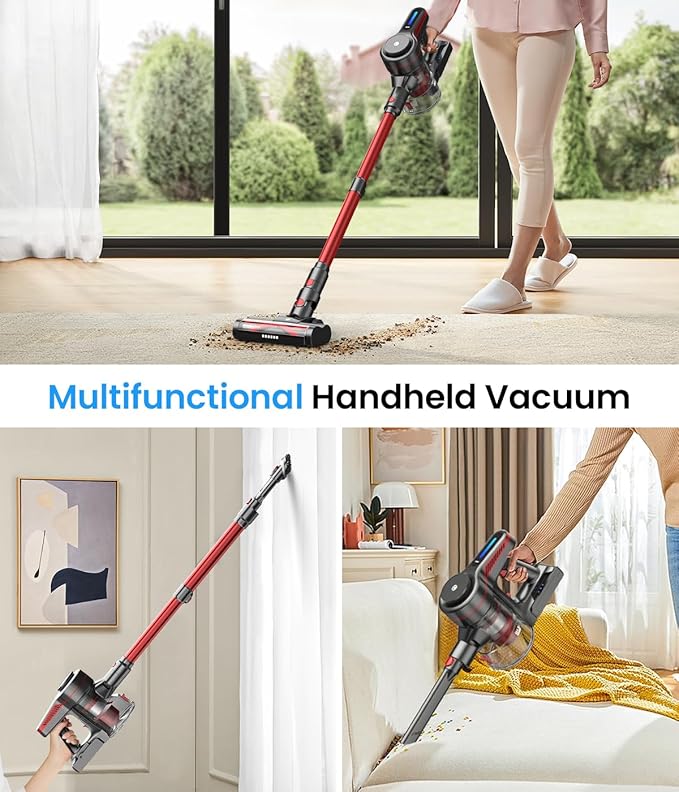 Cordless Vacuum Cleaner Stick Vacuum with Powerful Suction 45Mins Runtime Vacuum Cleaners for Home Anti-tangle and 1.5L Dust Cup 6 in 1 Lightweight Vacuum for Hardwood Floor Carpet Pet Hair