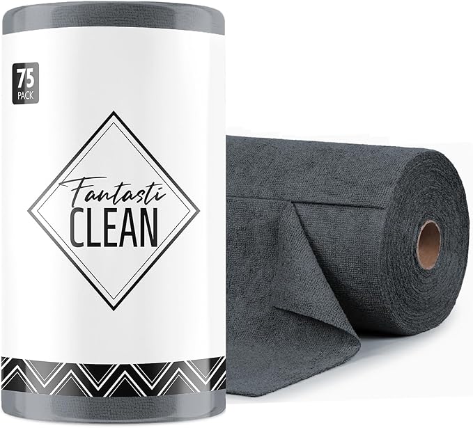 Fantasticlean Microfiber Cleaning Cloth Roll -75 Pack Tear Away Microfiber Towels 12 x 12 Reusable Washable Scratch Free Ultra Absorbent for All-Around Cleaning Supplies (DimGray)