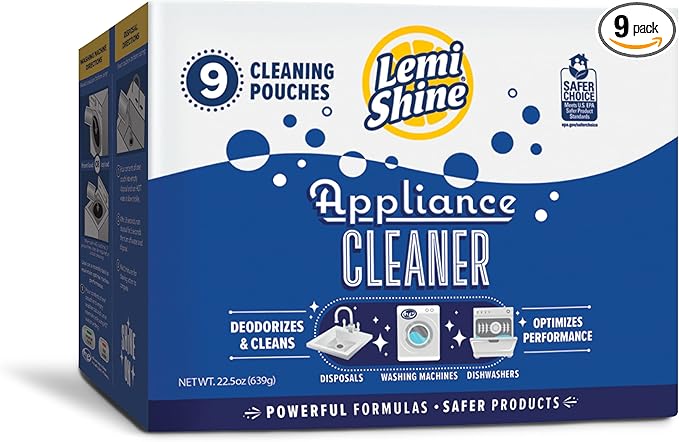 Lemi Shine Appliance Cleaner &amp Deodorizer - Dishwasher Washing Machine and Garbage Disposal Citric Acid Cleaner - 22.5 oz (9 Pack)