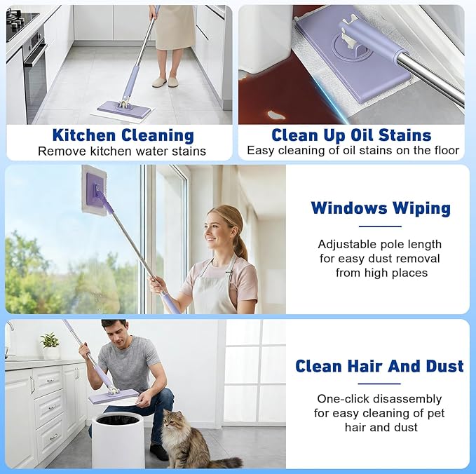 Snap Grip Mini MopCloth Changing Mini Mop360 Rotating Wet Dry for Whole House CleaningFoldable 35inch Retractable Long Handle Mopping Stick (White1*p+6*Cloth)
