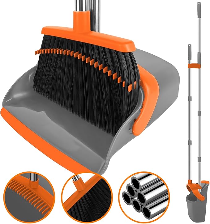 Broom and Dustpan Set Large Broom with Dustpan Combo Set 55 Long Handle Heavy Duty Industrial Dust pan Set for Classroom Lobby Home