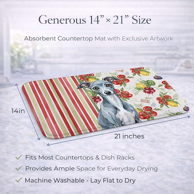Caroline's Treasures Blue Italian Greyhound Vegetables Dish Drying Mat Absorbent Dish Drying Mat Pad for Kitchen Counter Dish Drainer Mat for Countertop 14 x 21 Multicolor