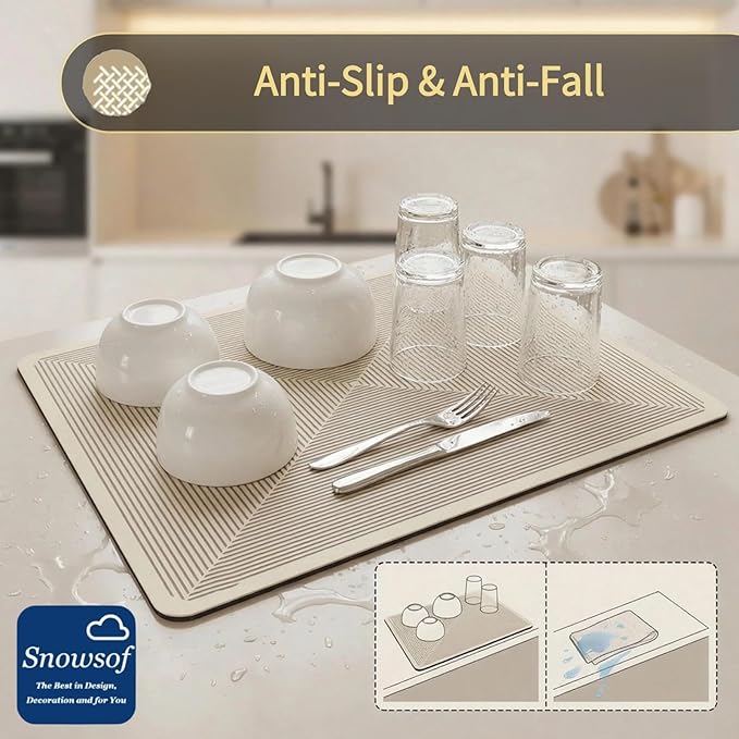 Dish Drying Mat - Absorbent Countertop Mat for Coffee Maker Dish Rack (0116''×24'')