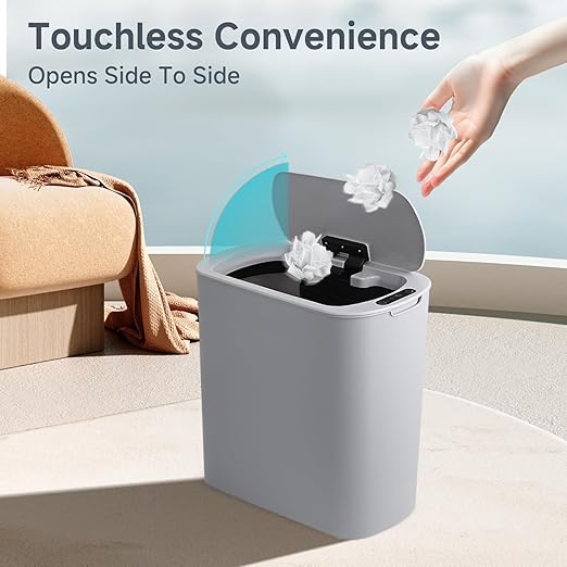 TIPGO 5 Gallon Motion Senor Bathroom Trash Can with Lid Automatic Garbage Can Touchless Smart Plastic Waste Basket for Narrow Spaces Bathroom Office Bedroom Living Room (Gray)