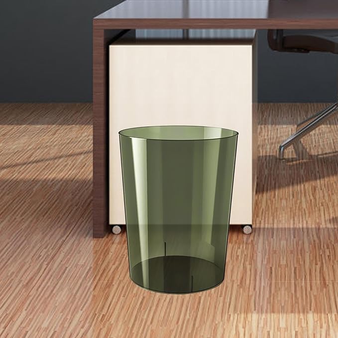 Qianly Wastepaper Basket Dustbin Clear Round Rubbish Bin Trash Can for Kids Room Office Kitchen Dressing Table Home L Green