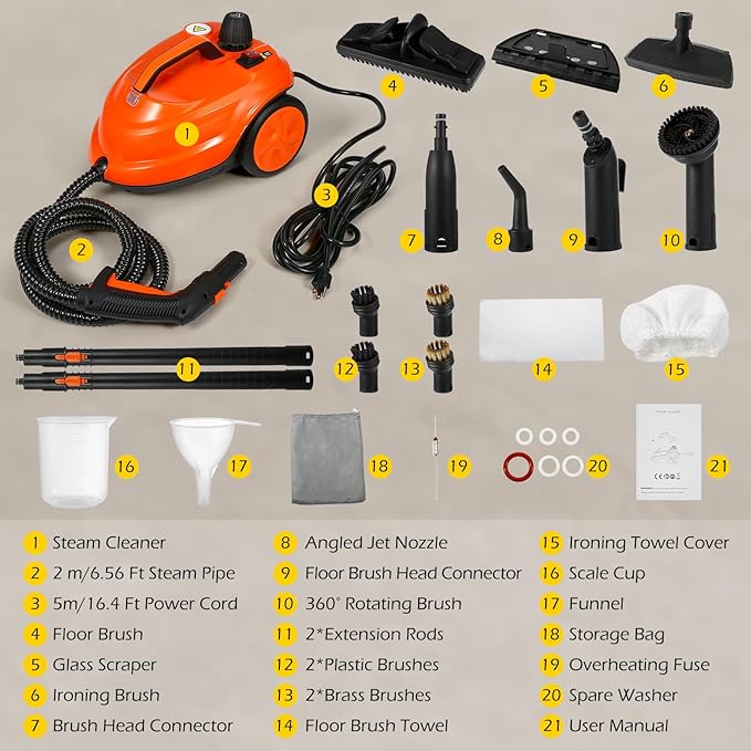 Dyna-Living 1800W Portable Steam Cleaner with 2.1L Water Tank &amp 2500W Steam Cleaner with 1L Large-capacity Tank