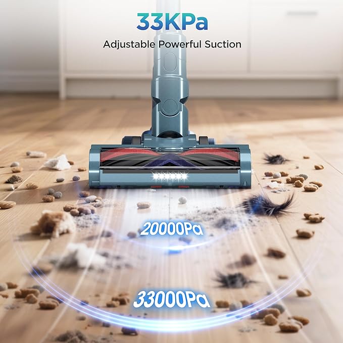 Cordless Vacuum Cleaner33KPA/400W Powerful Stick Vacuum with Auto Suction ModeMax 50Mins RuntimeLED DisplayRechargeable&ampAnti-TangleLightweight Vacuum Cleaners for Home/Pet Hair/Carpets/Hard F