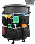 Trash Can Caddy Bag Upgraded Large Cleaning Caddy fits for 32-55 Gallon Garbage Bin Multi-Pocket Garbage Bin Caddy Organizer for House Cleaners &amp Janitorial Duties Gray Edge