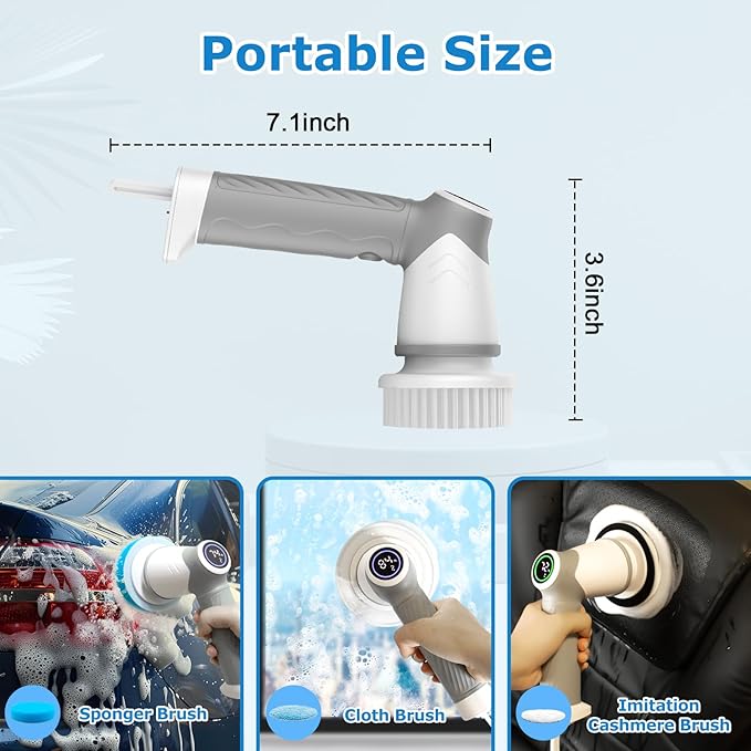 DAESUNG Electric Spin Scrubber Cordless Power Scrubber &amp Electric Cleaning Brush with 7 Replaceable Heads Dual Speed IPX7 Waterproof Handheld Scrubber for Bathroom Shower &amp Tile Cleaning