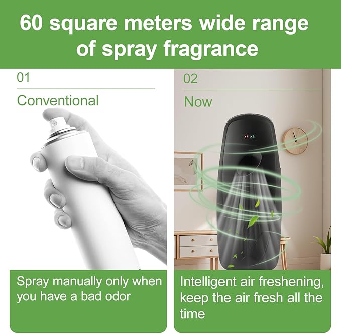 4PCS Automatic Air Freshener Spray Dispenser Wall Mounted or Free Standing Battery Operated Sprayer for Bathroom Multiple Time Scent Mist Release Settings for Room Restroom Sprayer