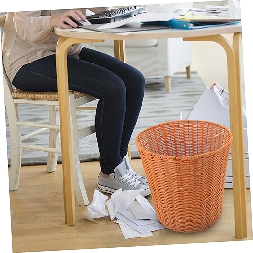 PRETYZOOM Woven Waste Basket Multi-Function Storage for Sundries and Fruits Lightweight and Sturdy Design for Bedroom Kitchen Rustic Imitation Rattan Look Practical Organizer for Clean and
