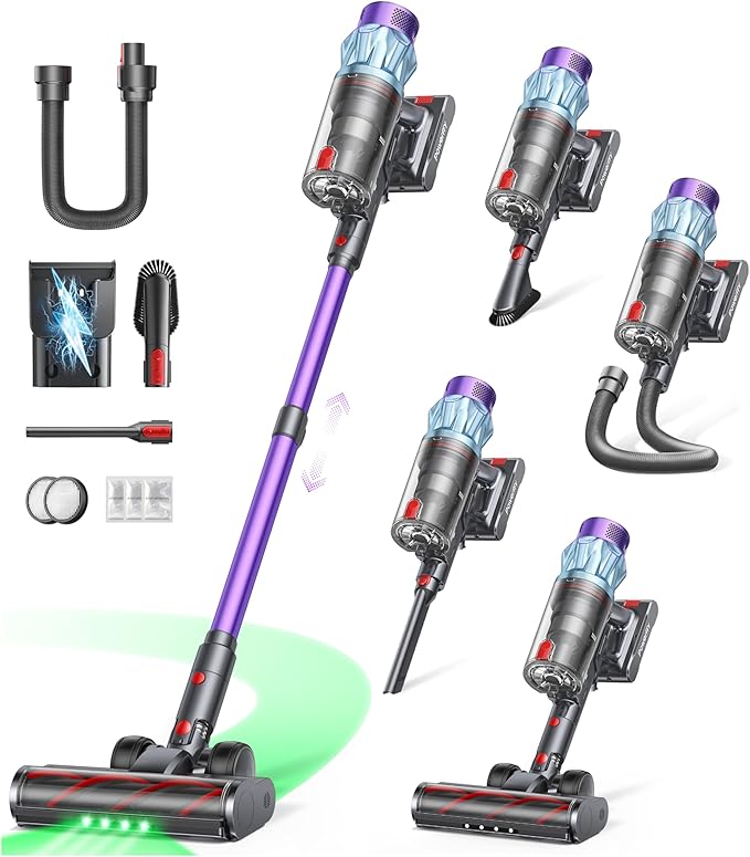 Cordless Vacuum Cleaner 70min/650W/55KPA Self-Standing Vacuum Cleaners for Home with 3.3Ft Hose &amp Auto Mode Wall Mount Charging Stick Vacuums with Fragrance Dust-Scraper for Hardwood Floor/Car/Pe