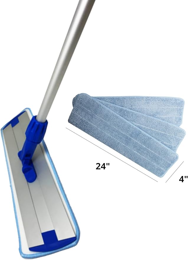 FMFR Microfiber Floor Mop Cleaning System 24-inch Dust Mop with 3 Reusable Pads for Hardwood Vinyl and Tile 360-Spin Floor Mop Head - Telescopic Handle - Household Cleaning Tools