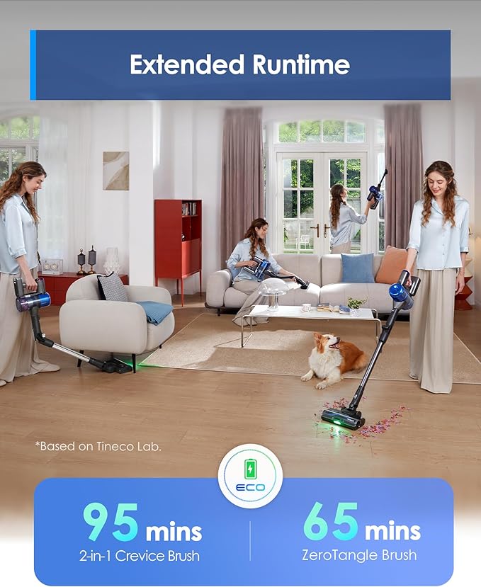 Tineco Pure ONE S70 Cordless Vacuum Cleaner 200AW Powerful Suction Up to 95min Runtime Zero Tangle Brush180° Foldable Tube Stick Vacuum Cleaner for Pet Hair Carpet &amp Hard Floor (Gray)
