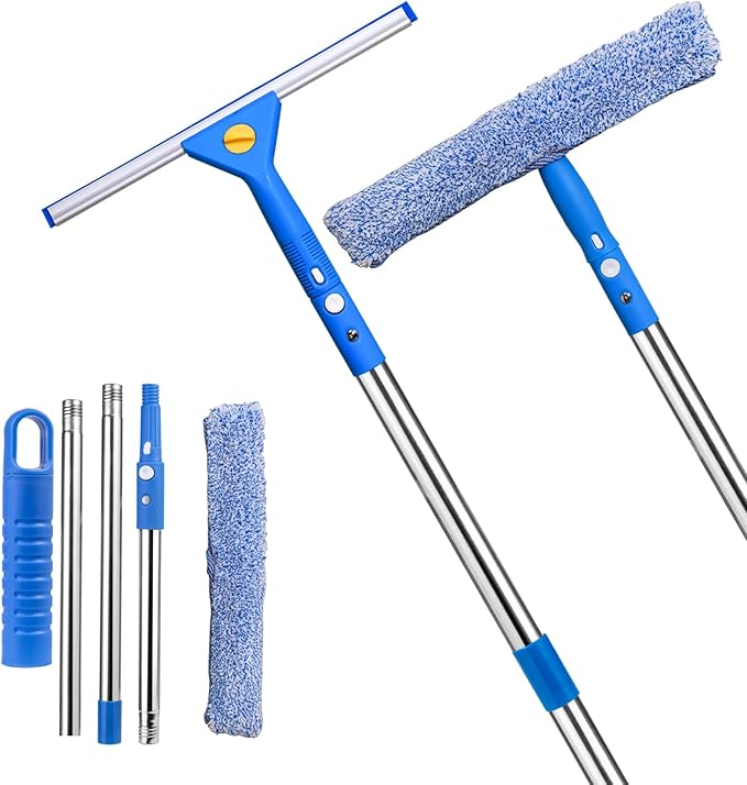 Professional Window Cleaning kit 2-in-1 Window Squeegee with 51 Extension Poles Suitable for Indoor &amp Outdoor Windows High Glass High Windows Multi-Purpose Car Windshield Cleaning