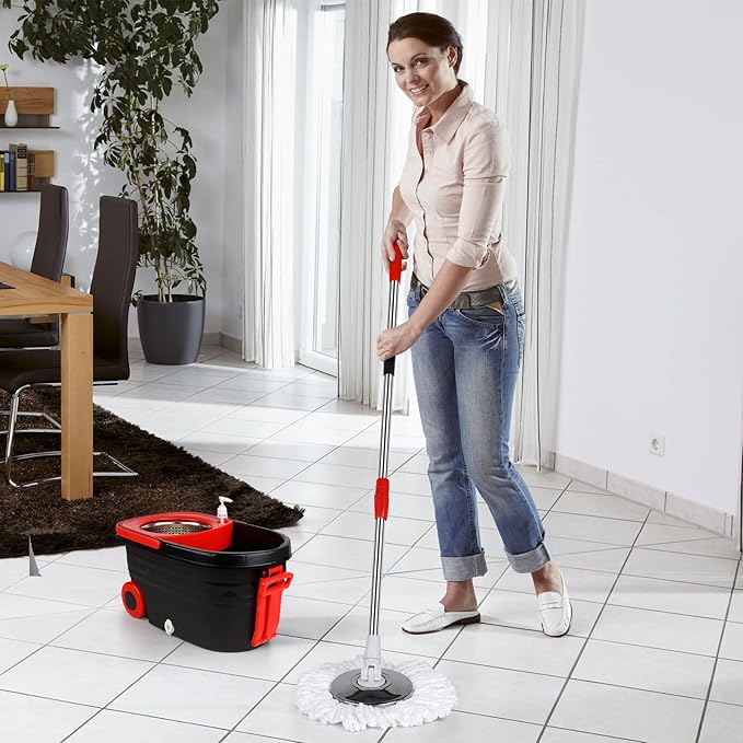 Spin Mop and Bucket with Wringer Set on Wheels 360° Spinning Mop Bucket System with 3 Microfiber Mop Replacement Heads and 61 Stainless Steel Adjustable Handle for Floor Cleaning (25QT)
