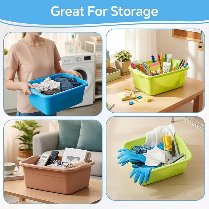 Honeydak 3 Pack Plastic Wash Basins 12 Quart Dish Pan Rectangular Wash Tub Colorful Dishpan for Kitchen Bathroom Sink Face Washing Cleaning Foot Hospital Soaking Laundry Storage Cleaning Supplies