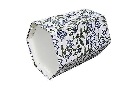 Handmade Cotton Paper Waste Basket Stylish Trash Can for Home or Office (1 Blue Green Branch)