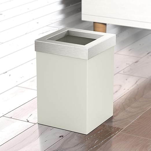 Gatco Small Bathroom Trash Can with Lid Square 3 Gallon Stainless Steel Wastebasket Under Sink Matte Pearl and Satin Nickel for Bathroom Bedroom Office (1935SN)