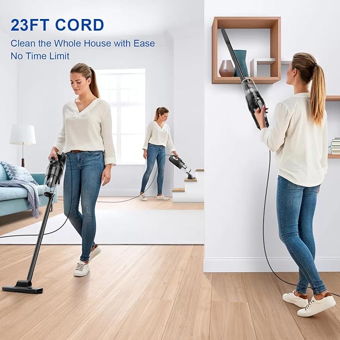 SOWTECH Corded Vacuum Cleaner for Home Hard Floor Stick Vacuum with 23Ft Long Cord Powerful Suction Lightweight Vacuum for Hardwood Floors