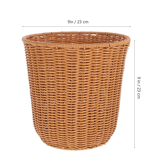 Kichvoe Woven Trash Can Storage Basket Versatile Household Wastebasket Imitation Rattan Design Decorative Sundries Basket for Living Room Bedroom and Bathroom Use