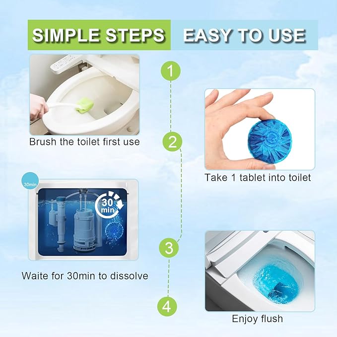 Toilet Bowl Cleaners100 Pack Blue Toilet Bowl Tablets with Fresh Scent Household Toilet Cleaner Continuous Cleaning Prevent Various Stains &amp Odors Build Up - Septic Friendly