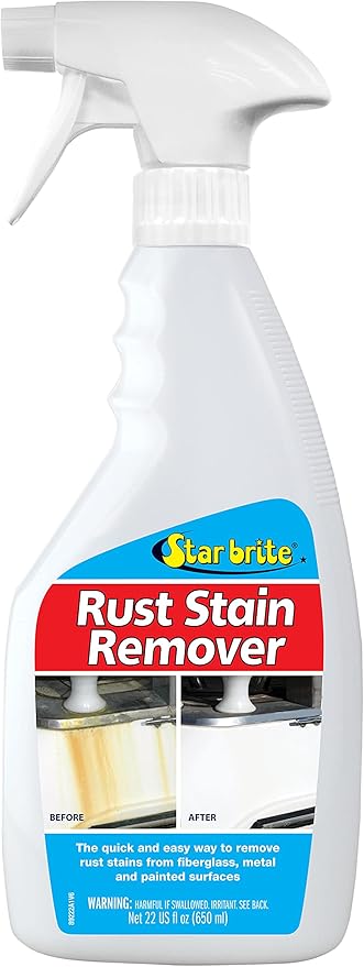 STAR BRITE Rust Stain Remover Spray - Instantly Dissolve Corrosion Stains on Fiberglass Vinyl Fabric &amp Painted Surfaces - Also Removes Sprinkler Stains &amp Mold &amp Mildew Stain Remover + Cl