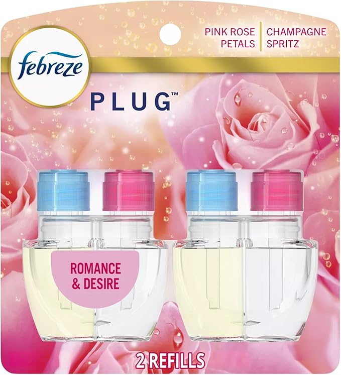Febrezee Plug In Refills New Luxe Limited Edition Plug In for Odor-Fighting Fade Defy PLUG Air Freshener (2) Count of 0.87 fl oz Refills (Romance &amp Desire)