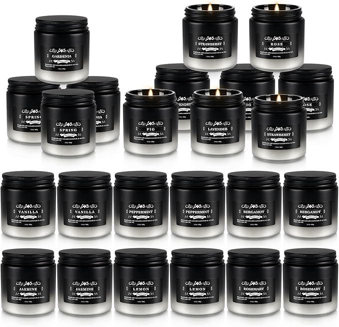 Scented Candle Set 24 Pack Black&ampWhite Candle for Home Scented Odor Eliminating Stress Relief Long Lasting Soy Wax Gift Set