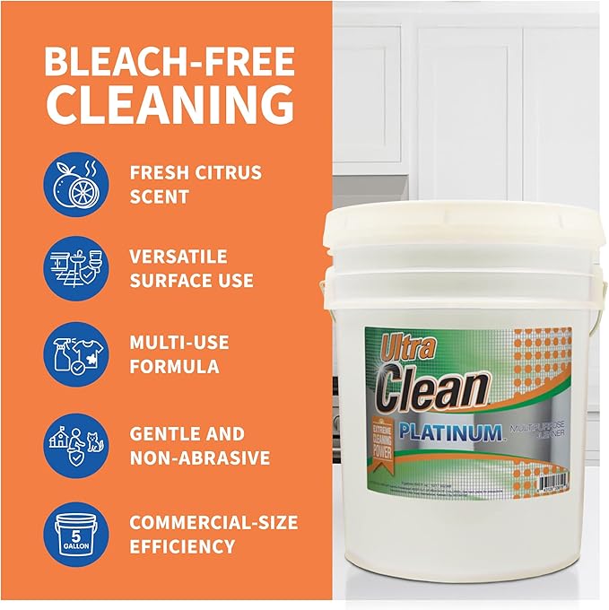 Ultra Clean Platinum Multipurpose Cleaner Non-Abrasive and Bleach-Free for Kitchen Counters Bathroom Floors and Garage Spaces Citrus 5 Gallons