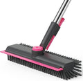 AIR U+ Floor Scrub Brush with Long Handle 3 in 1 Scrape and Heavy-Duty Stiff Bristle Scrubber Brush for Cleaning Shower Bathroom Patio Pool Garage Kitchen Wall and Deck Gray and Pink