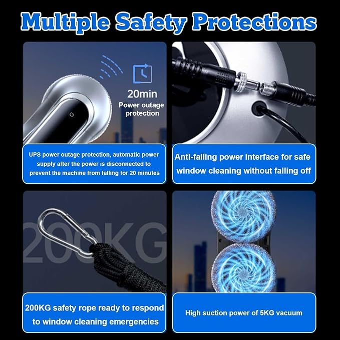 Intelligent Robot Glass CleanerRobot Glass Cleaner3 Cleaning Modes 5KG Adsorption Force Double Disc Double Suction Design Multiple Safety Protections for High Windows Ceiling