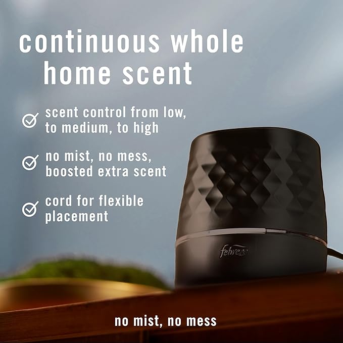 Febreze PLUG Scent Booster Starter Kit Black Oil Diffuser Air Freshener Plug In Continuous Scent Device + 2 Ocean Refills