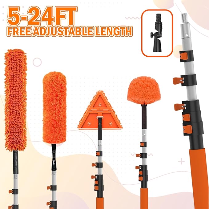 30FT Reach Dusters for Cleaning Ceiling Fan Cleaner Duster with Extension Pole Wall and Baseboard Cleaner Mop with Handle for Window Cobweb Fan Blade and High Ceiling