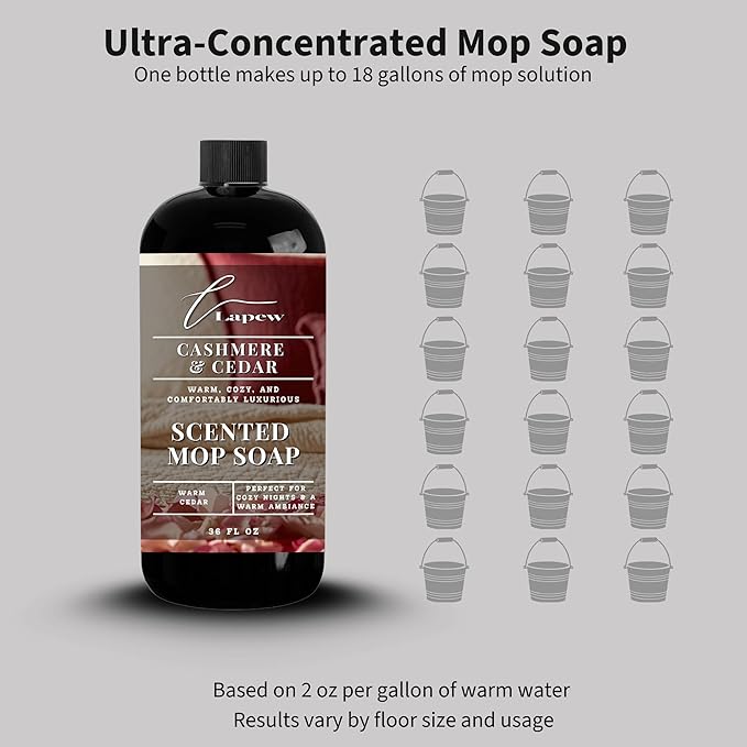 Lapew Cashmere Cedar Scented Mop Soap - Luxury Floor Cleaner Concentrate for Mopping Tile Laminate Vinyl &amp Hardwood | Streak-Free Low-Foam | 36 oz