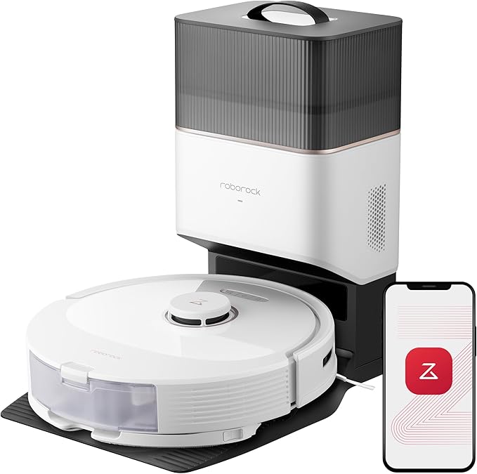 roborock Q8 Max+ Robot Vacuum Cleaner with Suction Station DuoRoller Brush 5500Pa Suction Power 2.5 L Dust Bag 350 ml Water Tank Mop Robot PreciSense LiDAR Navigation (White)