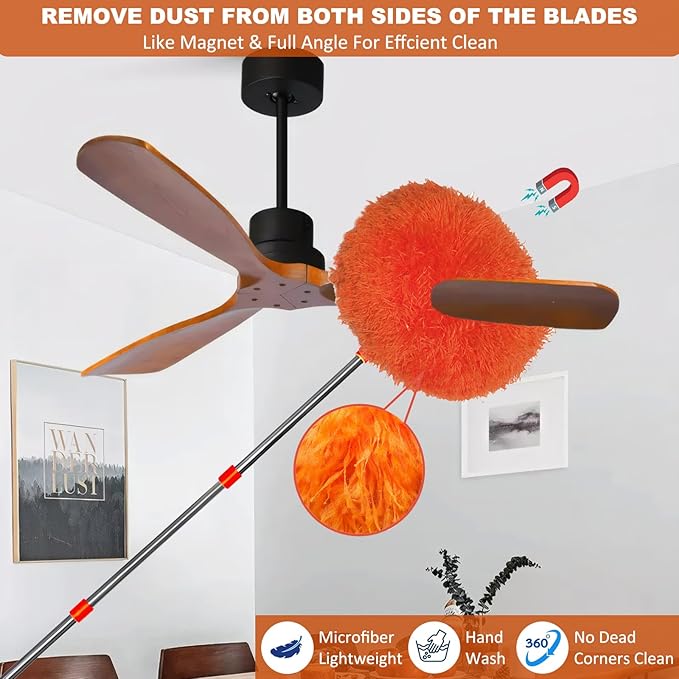20 Ft+ High Reach Cleaning Tool Kit - Microfiber Feather Ceiling Fan Duster &amp Cobweb Duster with 3-14 ft Spliceable Pole Duster for Cleaning Fan Spider Web Ceiling Blinds Furniture Clean